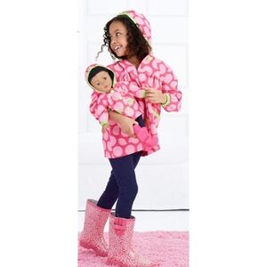 Dollie & Me Lightweight Polka Dot Rain Jacket Pink & Green Size 7